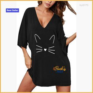 Oversized Batwing Nightshirt Deep V Neck Sleepwear 3X-Large Rayon Blend